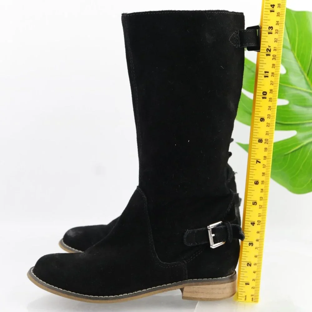 Kelsi Dagger Womens Tassie Boots Size 7.5 Black Suede Slouch Pull On Moto Buckle